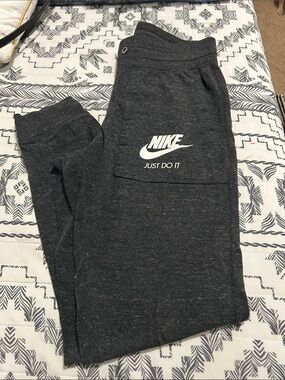 Nike Charcoal Gray Jogger Sweatpants with White Logo